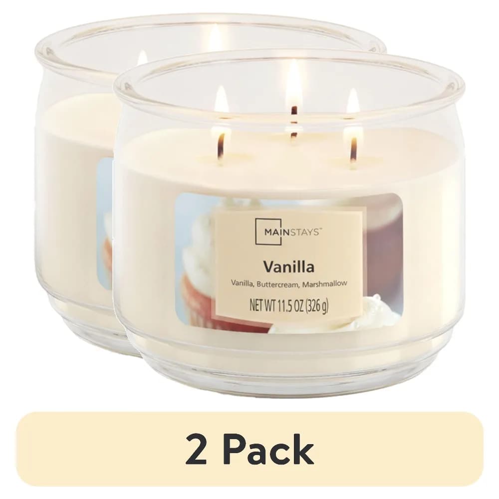 Vanilla Scented Glass Jar Candle 3 Wick 11.5 Ounce 2 Pack Home Fragrance Aromatherapy Decor Gifts