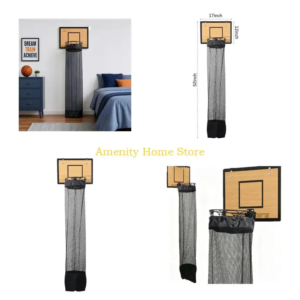 F26C Basketball Laundry Hamper for Teen Rooms, Over Door Clothes Bag