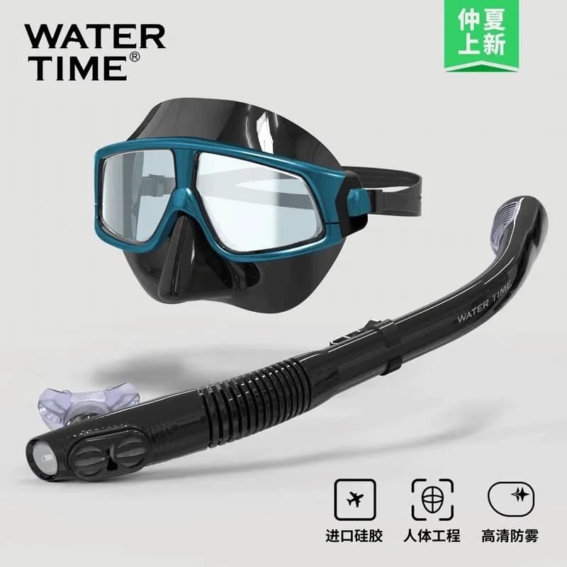 WaterTime Snorkeling Three-Piece Kit: Mask, Mirror, Submersible Air Tube, Swimming Glasses, Strap Set