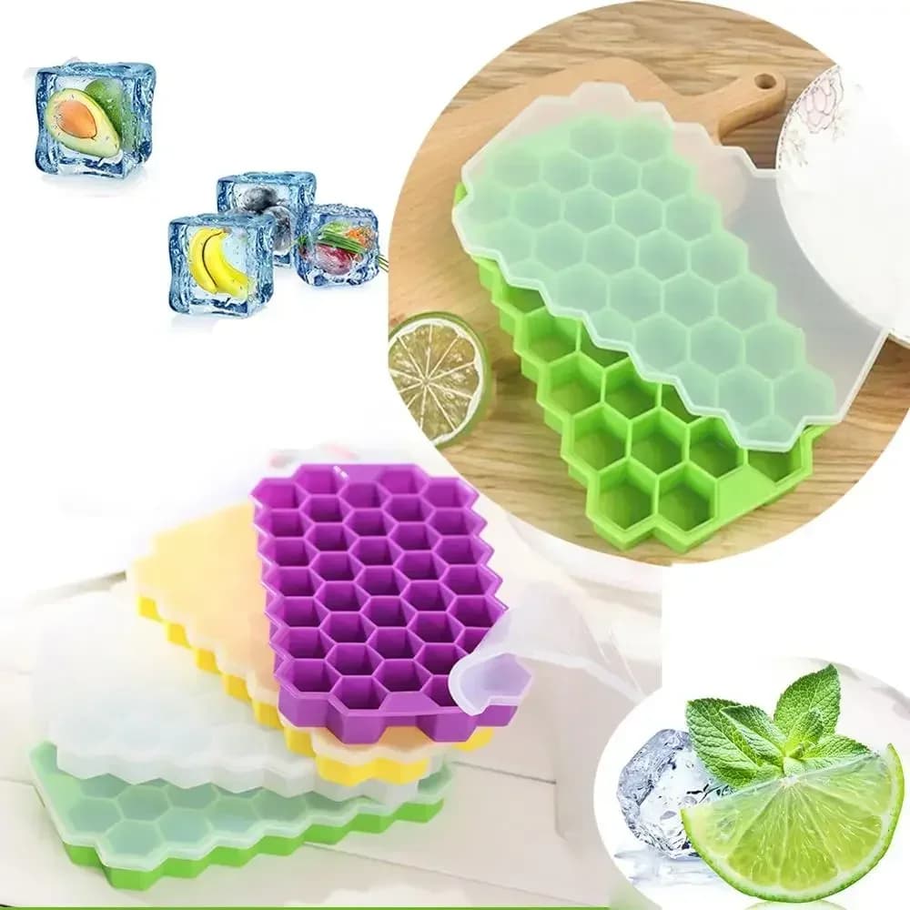 Stampo per cubetti di ghiaccio riutilizzabile vassoio per cubetti di ghiaccio a nido d'ape in Silicone macchina per il ghiaccio a rilascio facile con coperchio strumento per la produzione di ghiaccio per bevande fredde da Cocktail