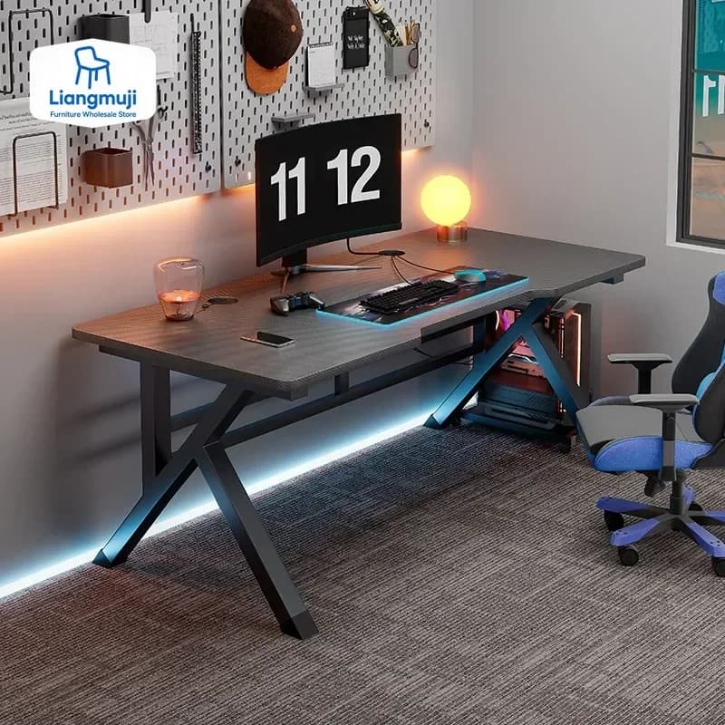Scrivania Semplice per Studenti, Tavolo da Gaming E-Sport, Scrivania per Computer con Supporto Monitor, Tavolo Ausiliario per Ufficio e Gaming