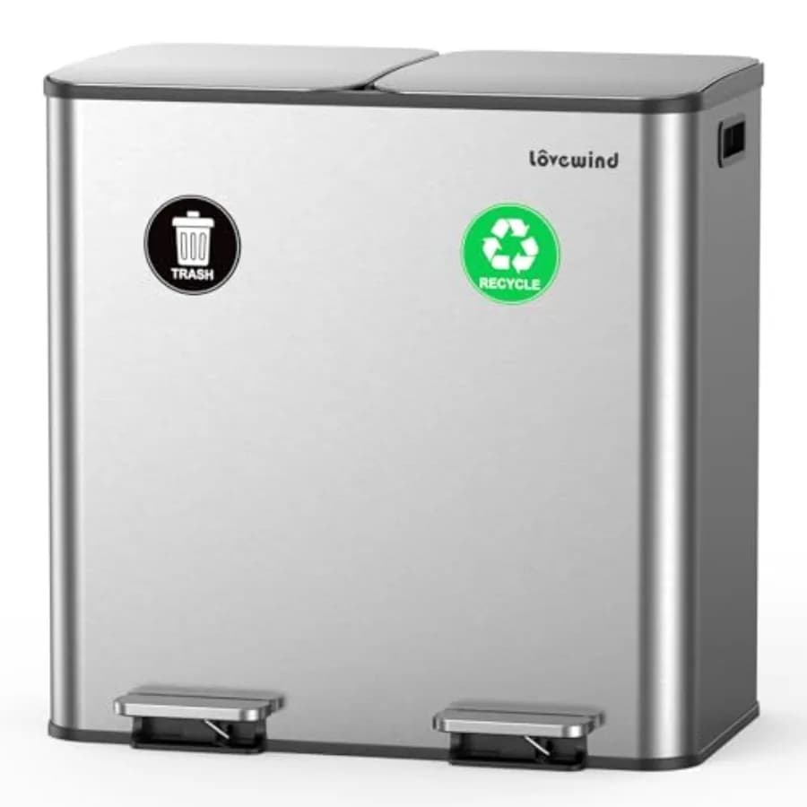 Pattumiera da Cucina a Doppio Scomparto 2 x 10,5 Galloni 2 x 40 L in Acciaio Inox con Coperchio a Chiusura Morbida Argento per Riciclaggio