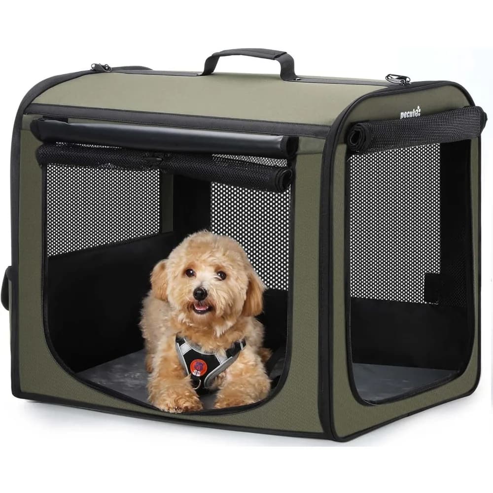 Trasportino per cani pieghevole leggero da viaggio, cassa portatile traspirante per animali domestici con tenda, uso interno ed esterno