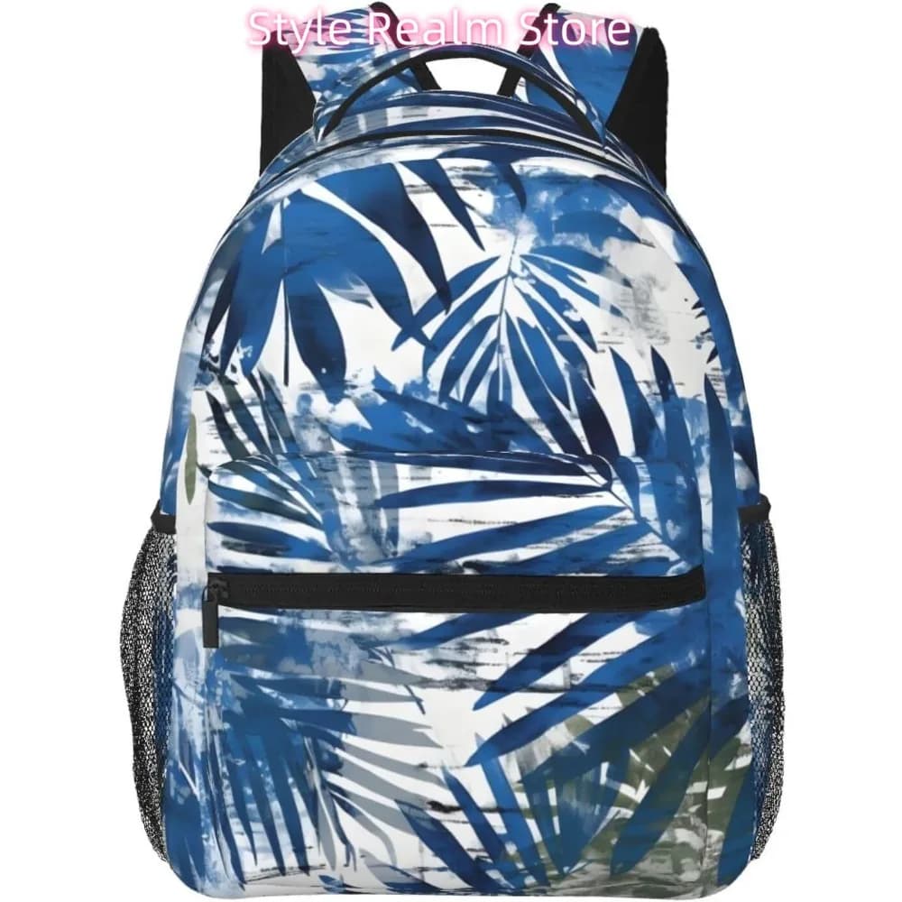 Zaino per laptop leggero con piante a foglia blu Zaino leggero multiuso da viaggio casual Zaini universitari unisex per uomo donna