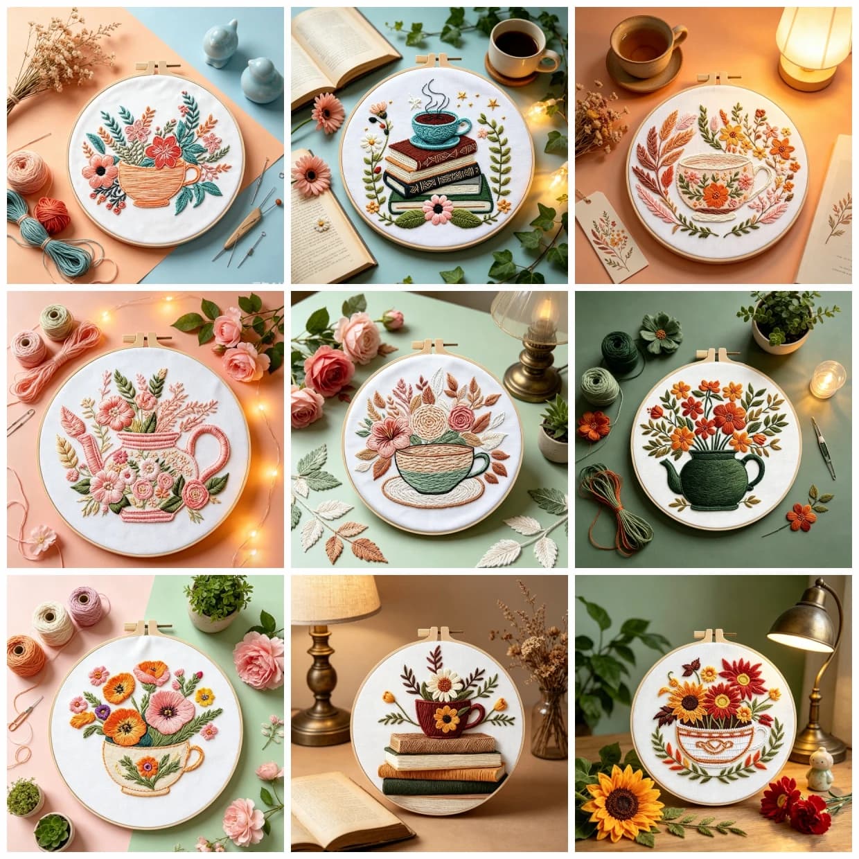 Flower Starter Kit Diy Embroidery Set For Beginner Plant Sewing Art Craft Painting Home Decor Cross-Stitch Handmade Gifts