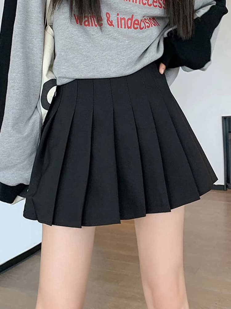 Gonne a pieghe bianche da donna Estate a vita alta con cerniera Ragazze che ballano JK Mini gonne Nero Studente di moda A Line Faldas 2025
