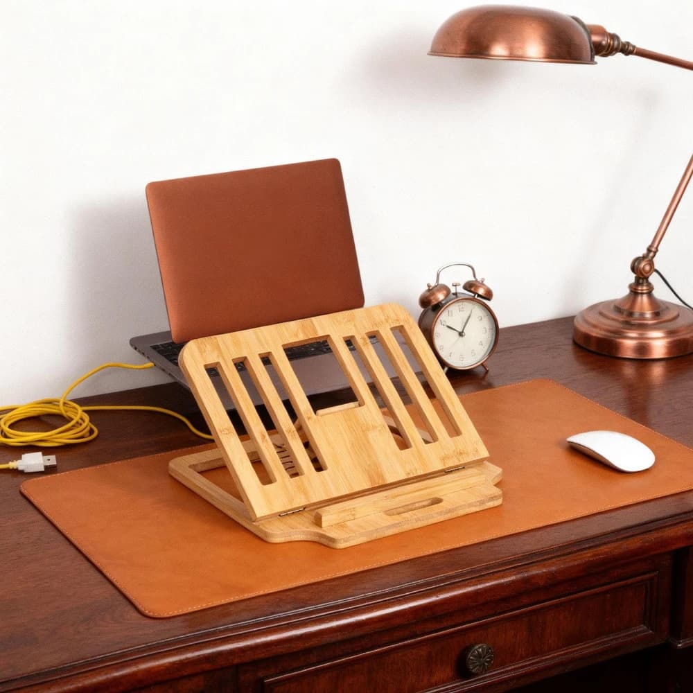 Portable Foldable Solid Wooden Laptop Stand Ergonomic 12°Adjustable Angle Height-Increasing Heat Dissipation Frame Reading Stand