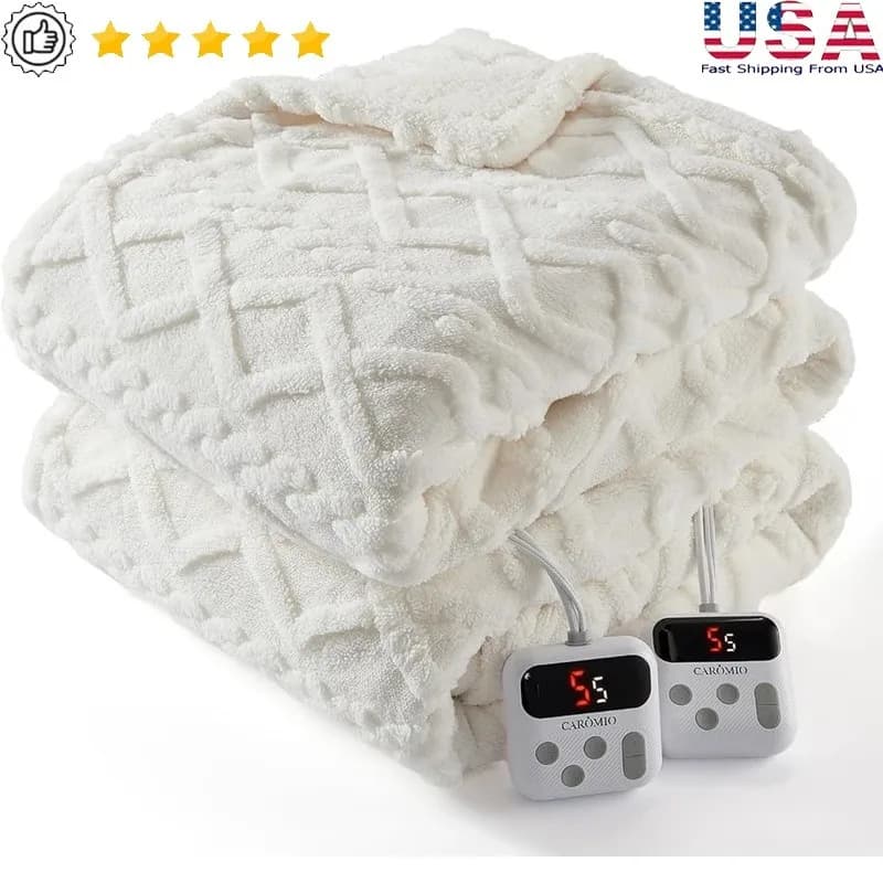 Coperta Elettrica Riscaldante a Rapido Riscaldamento in Morbido Peluche Sherpa con Doppio Controllo, Calda e Confortevole per l'Uso Domestico Invernale