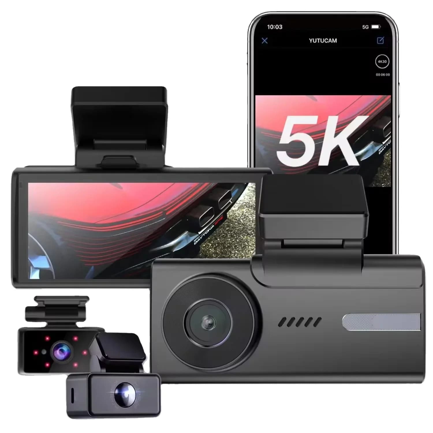 2024 AZDOME M580 5K Three Dash Cam 5G Wifi Front and Rear 4k Car Rooms Black Box Dashcam with GPS
