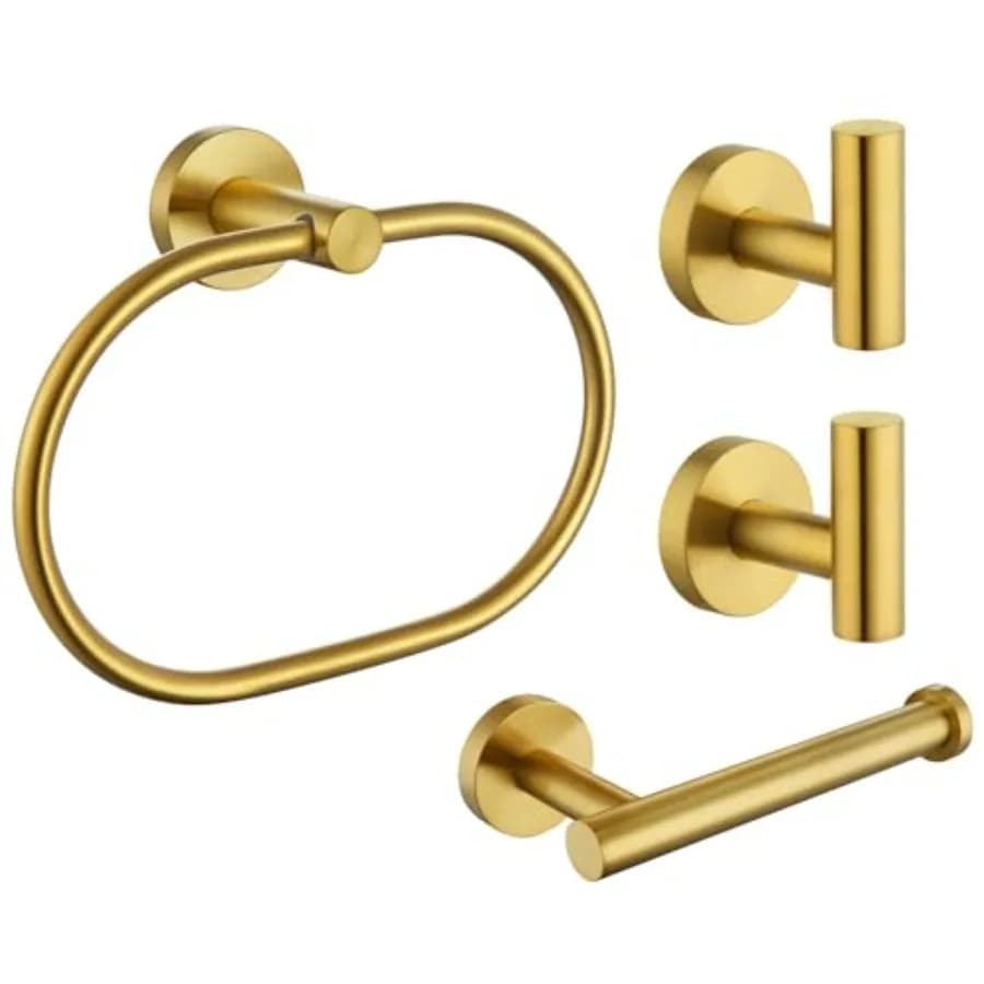 Set di Accessori per Bagno in Acciaio Inox SUS304, 4 Pezzi, con Gancio Portasciugamani x 2 e Portarotolo Carta Igienica