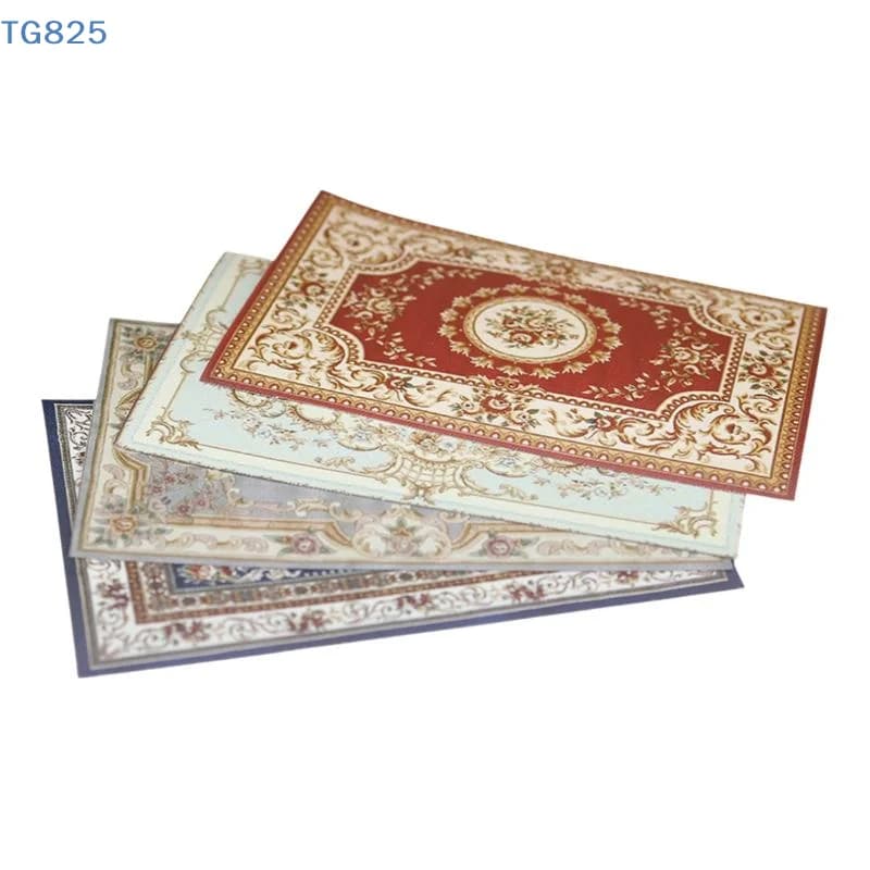 【AN】1/4Pcs 1:12 Dollhouse Miniature Antique Style Carpet Home Furniture Decor Toy Mini Retro Floor Mat Doll House Accessories