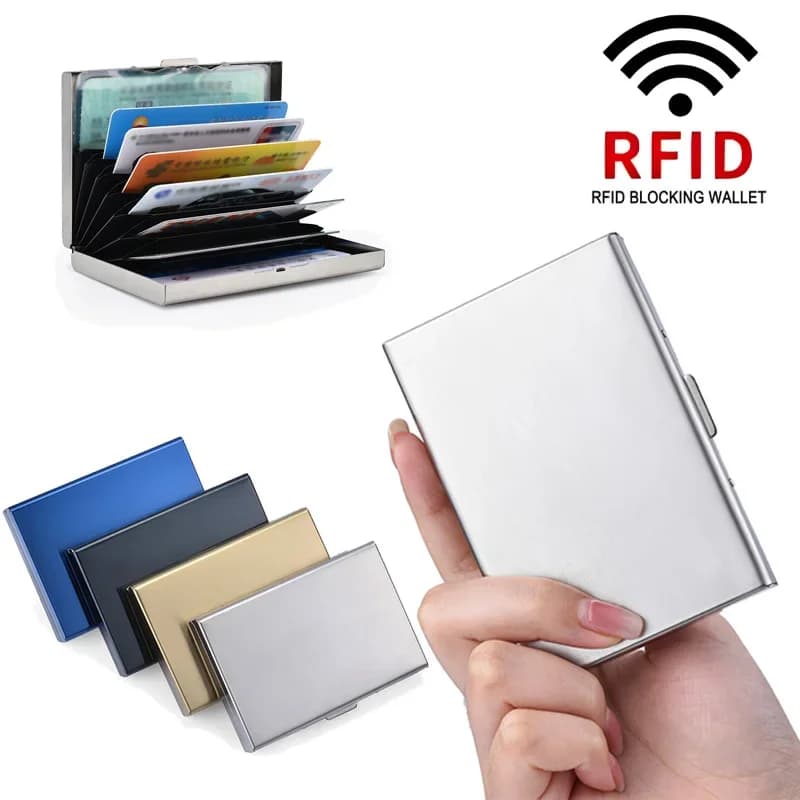 Portacarte RFID in Acciaio Inossidabile Antifurto, Portafoglio in Metallo Ultra Sottile Anti-Deimagnetizzazione, Porta Carte di Credito Portatile per Uomo e Donna