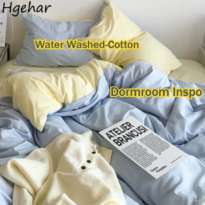 Set Copripiumino Tinta Unita Stile Semplice Ins, Caldo Invernale in Cotone Lavato, Biancheria da Letto per Dormitorio, Disponibile in Diverse Misure