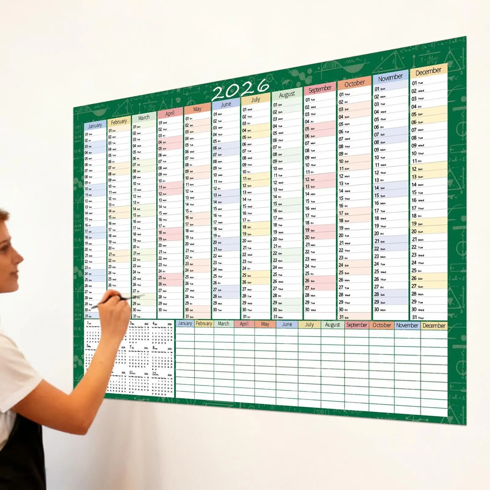 Calendario da parete da tavolo 2026 per pianificatore, taccuino grande da 29 x 20 pollici con etichette a punta e pianificatore di decorazioni da parete per ufficio e casa