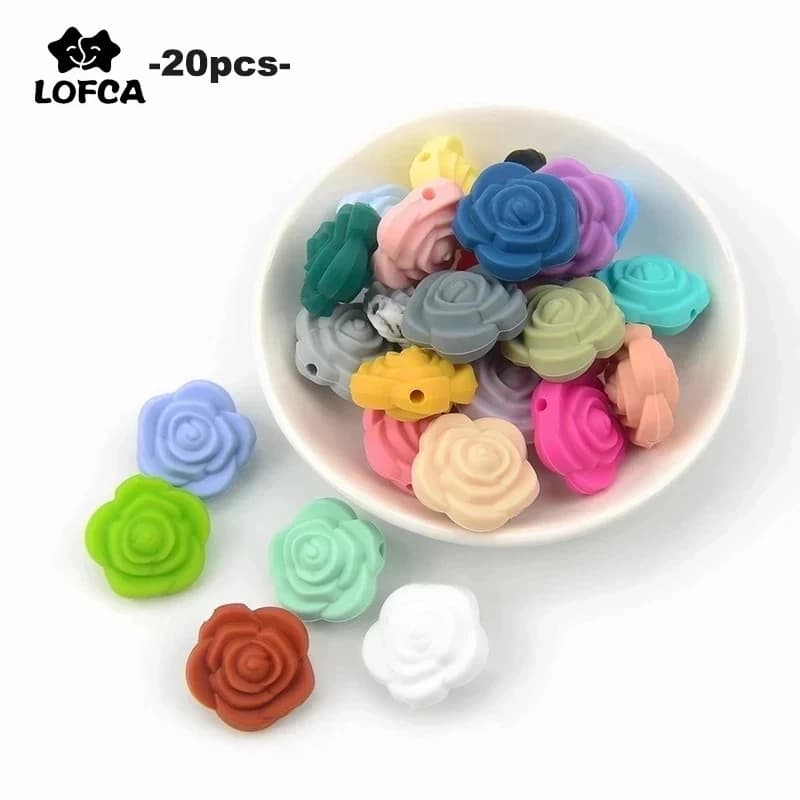 LOFCA 20 pezzi/lottp 21mm Perline di rosa in silicone per la creazione di gioielli per realizzare braccialetti Portachiavi fai da te Collana Accessori di gioielli