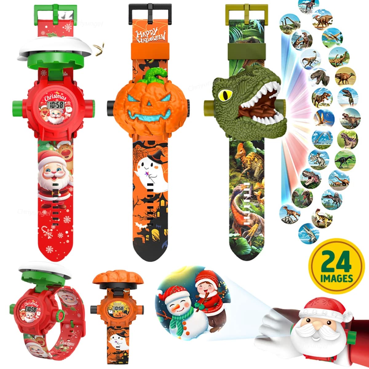 Orologio da proiezione di cartoni animati per bambini Orologio elettronico 24 modelli Display Proiettore Giocattoli educativi Montessori Regalo per ragazzi e ragazze