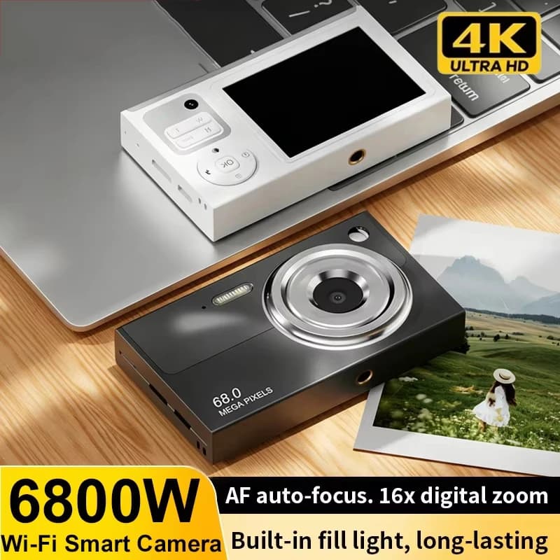 Fotocamera Digitale Lenovo con Doppia Lente 68MP CCD, Videocamera 4K WiFi, Zoom 16X, Autofocus, Anti-Shake, Flash Integrato, Fotocamera Portatile per Vlog