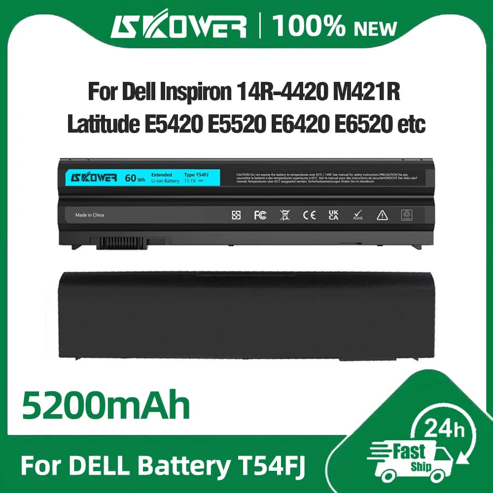 SKOWER 5200mAh T54FJ Batteria Del Computer Portatile per Dell Inspiron 4420 5425 7520 M421R Latitude E5420 E5520 E5430 E5530 E6420 E6520 E6530