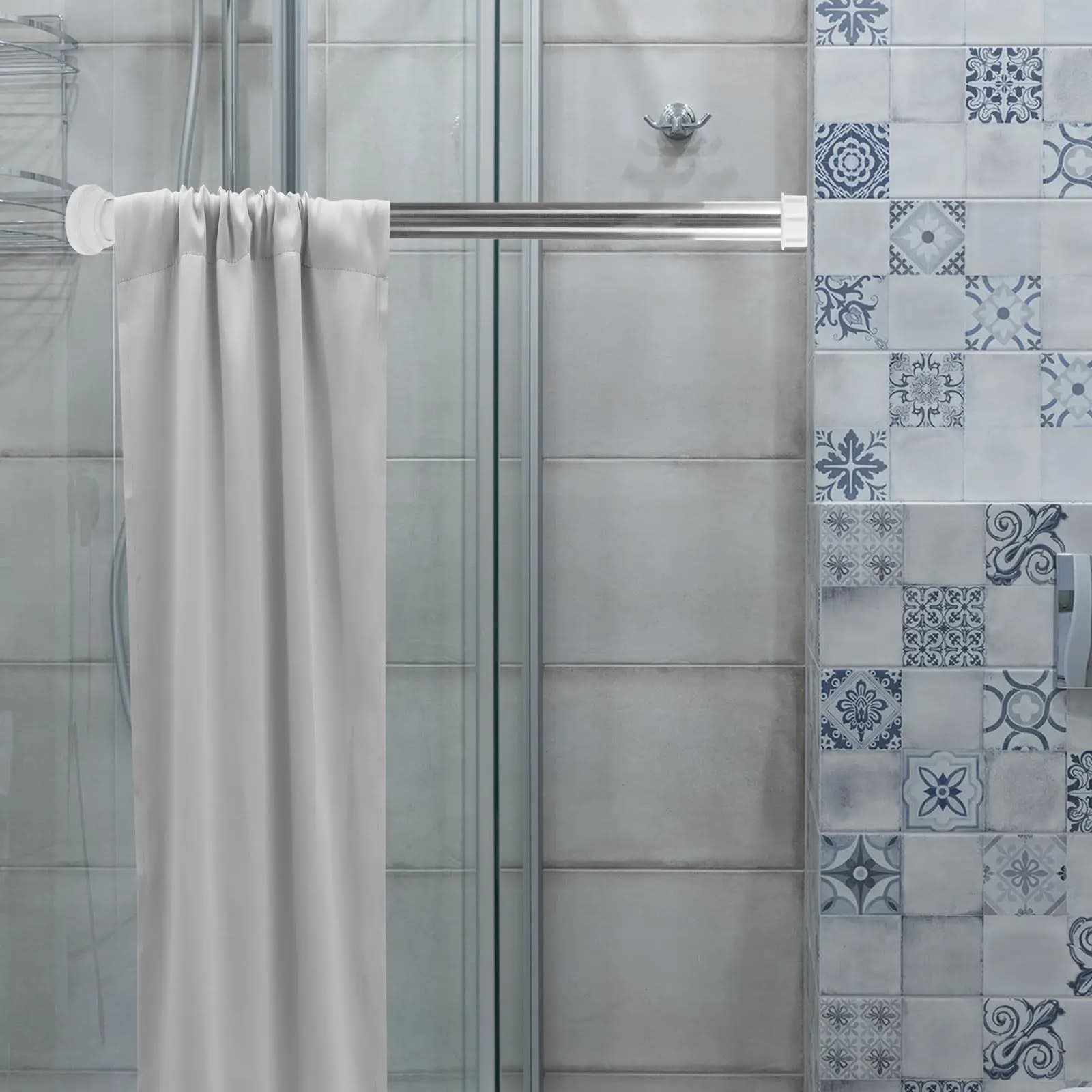 Bathroom Adjustable Shower Curtain Rod Stainless Steel Corrosion Resistant Tension Rod Easy Install No Tool Shower Bar