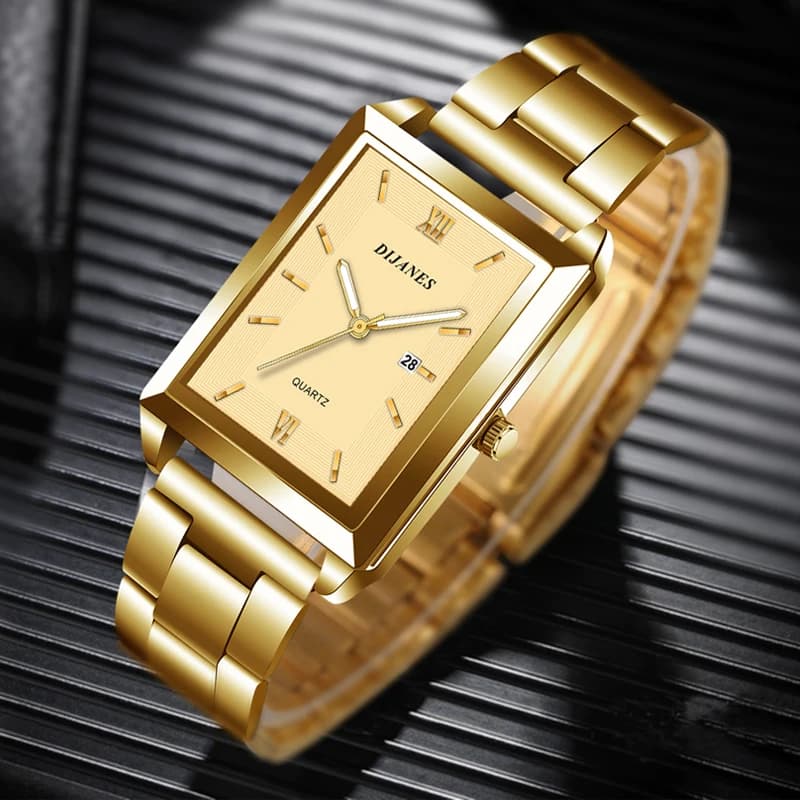 Orologi da uomo d'affari di moda per uomo Orologio da polso al quarzo rettangolare in acciaio inossidabile Orologio da uomo in pelle casual relogio masculino