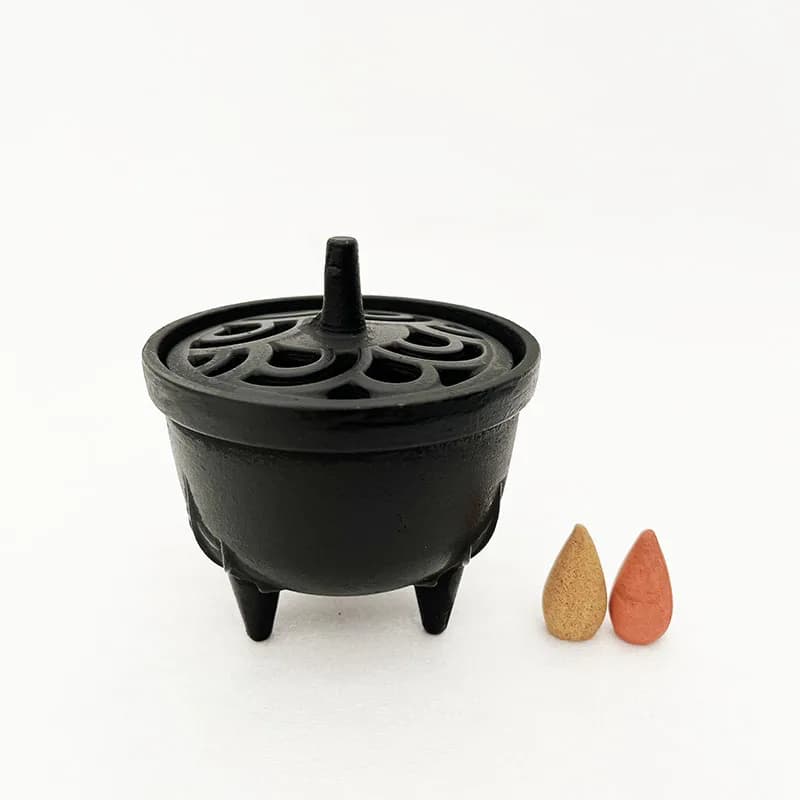 Decorazione per la casa Yoga meditazione nero robusto forma di loto cono di incenso in ghisa bastoncini bruciatore ciotola di fumo