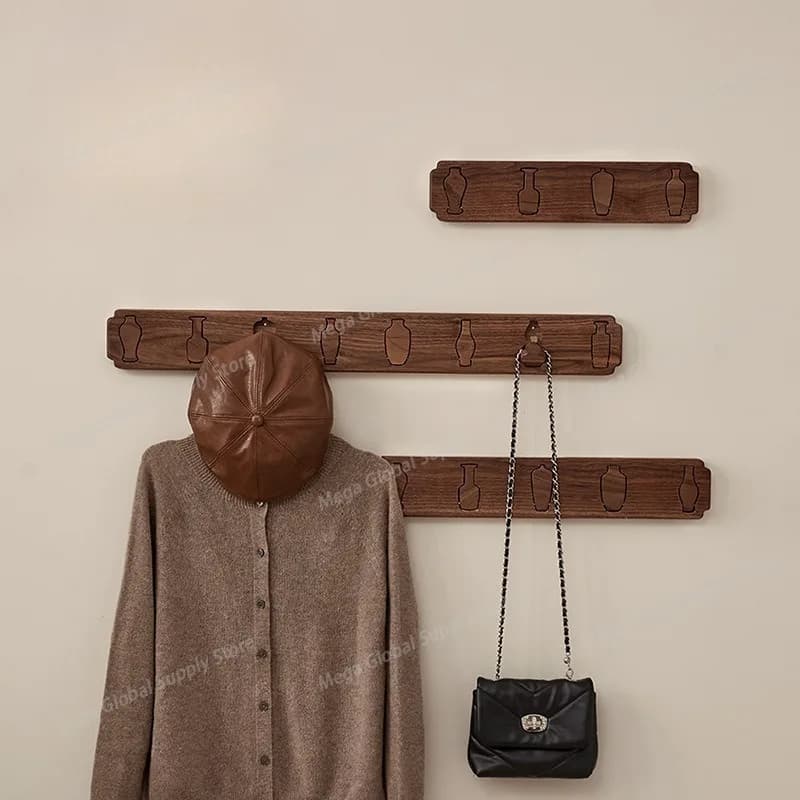 Wall Mounted Coat Rack Wooden Clothes Organizer Racks Luxury Modern Living Room Coats Hangers Minimalist Aesthetic Hidden Hooks