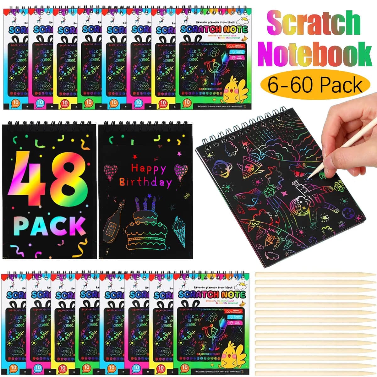 6-60 Arcobaleno Art Scratch Notebook Art Raschiando Disegno Giocattolo Fai da te Graffiti Libro Regali di compleanno Bambini Bomboniera Regalo per gli ospiti
