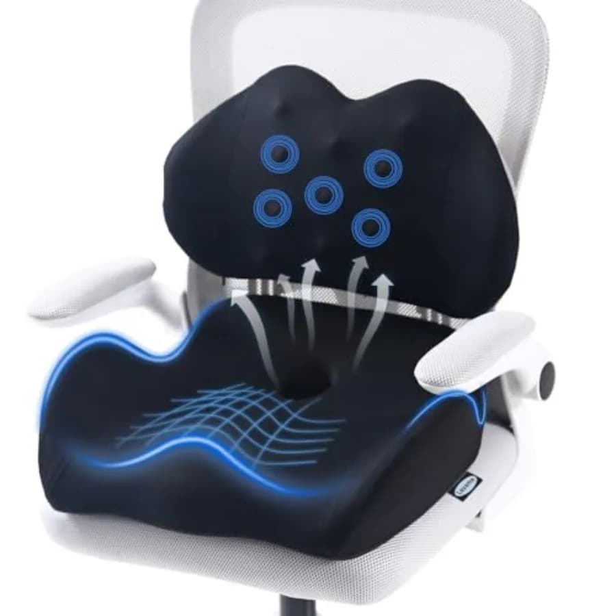 Cuscino per Seduta in Memory Foam Extra Large con Supporto Lombare per Alleviare la Pressione da Sciatica e Coccige, per Sedia da Ufficio, C