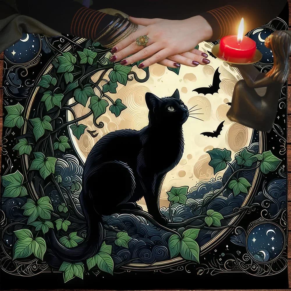 Stregoneria gatto nero tarocchi carta tovaglia altare panno luna cielo stellato divinazione tarocchi tappetino decorazione per diffusione tarocchi panno da lettura