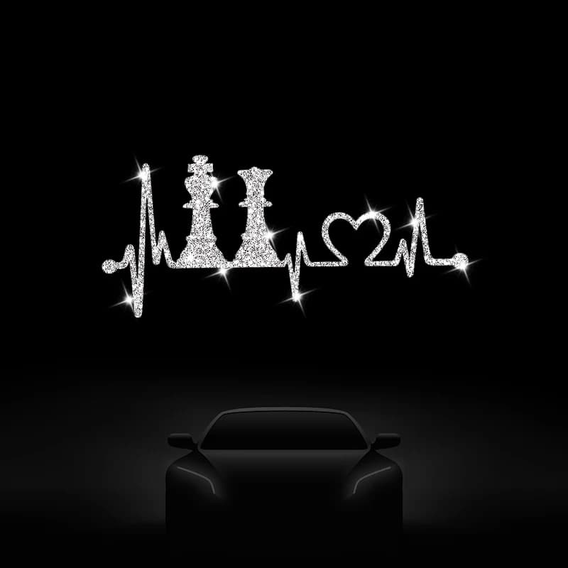 Sparkling Fun King Queen Chess Set Heartbeat Stickers, Wall Sticker, Bedroom Doors Sticker, Car Sticker, Car Window Decoration