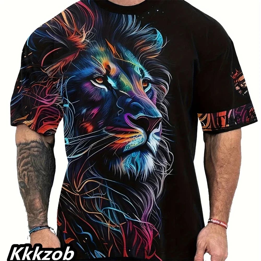 T-shirt Uomo Estivo 2026 alla Moda con Stampa 3D Animali, Casual Slim a Maniche Corte, per Sport Outdoor, Corsa e Fitness - Top Rinfrescante per la Parte Superiore del Corpo