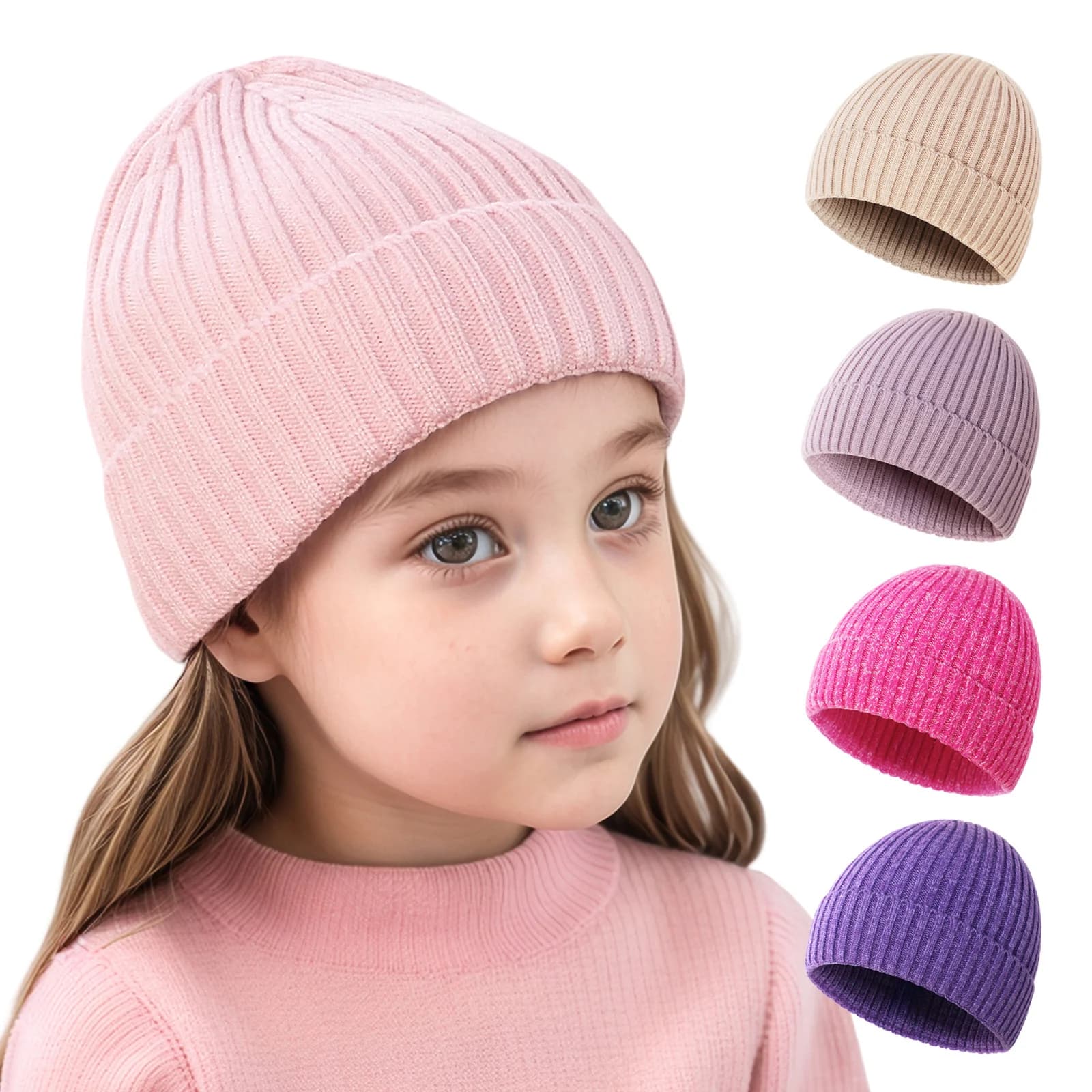 3-10Y Solid Color Wool Hat, Children's Autumn and Winter Knitted Hat, Which Not Only Keeps Them Warm But Also Serves as a Decora
