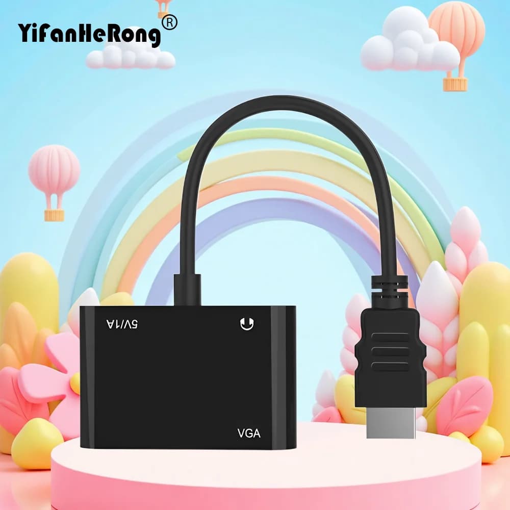 Adattatore convertitore HDMI compatibile con VGA 1080P, doppio display con audio da 3,5 mm per monitor, proiettore, display HDTV