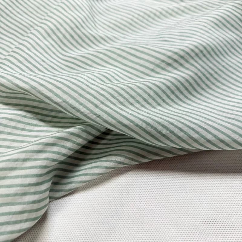 Light Green Horizontal Stripe Silk Cotton Satin Fabric Semi Sheer Dress Curtain Tablecloth DIY Handmade Sewing Craft Material