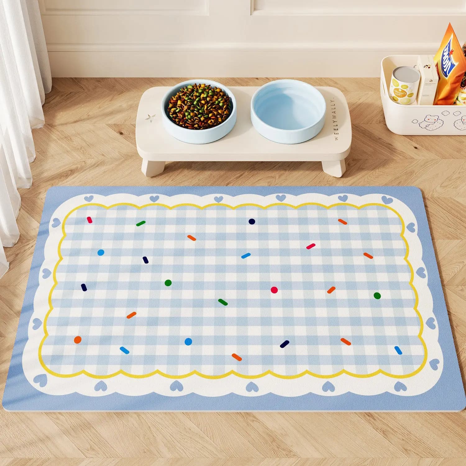 VIKAMA Lucky Cute Cartoon Pet Cat Dog Feeding Mat, Waterproof Anti-Slip Non Slip Food Mat for Cat Dog Bowl, Easy Clean