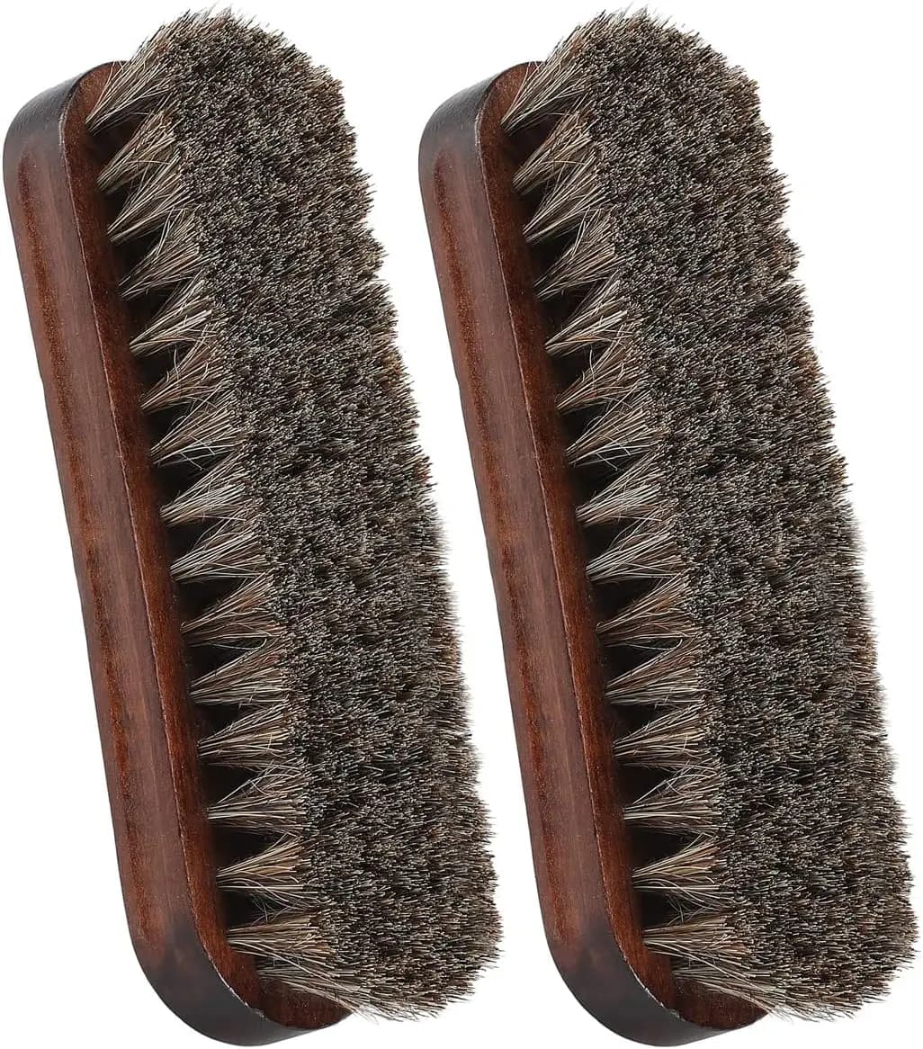 Set di Spazzole Morbide in Crine di Cavallo per Lucidatura Scarpe, 2 Pezzi, per Scarpe in Pelle, Stivali e Borse, Pulizia Delicata e Lucidatura