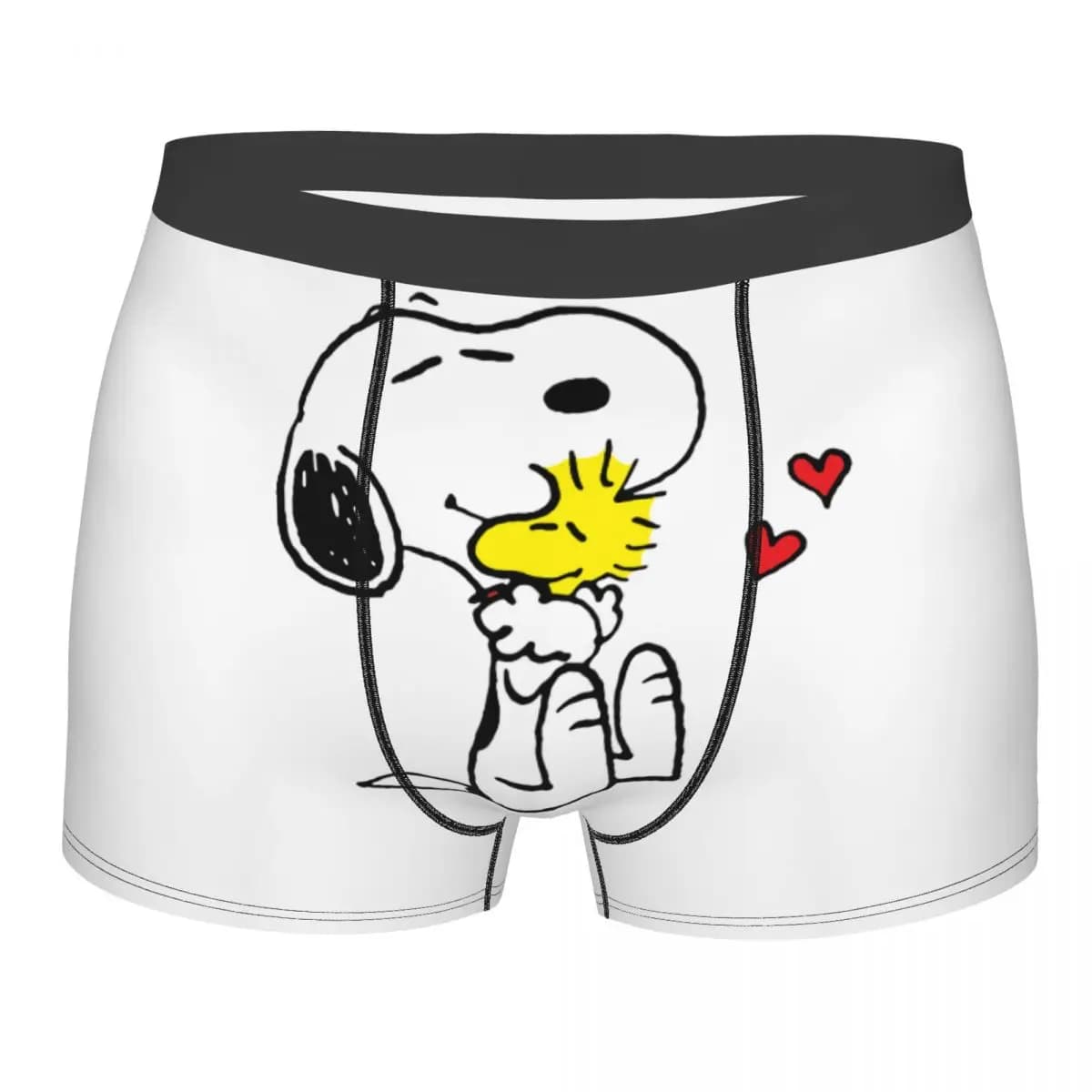 Personalized Men's Boxer with Print Cartoon Snoopy and Woodstock, Elasticized, Anime Cane Theme