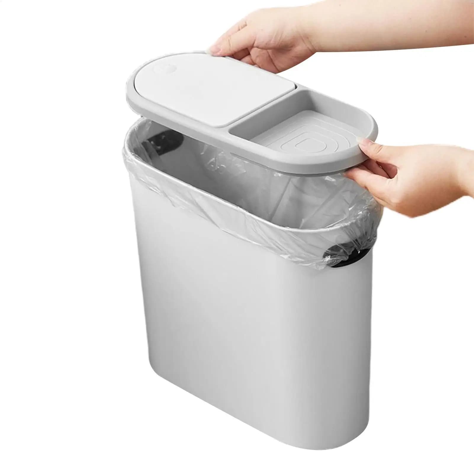 Pattumiera da cucina da 10 litri con coperchio superiore a pressione, piccolo bidone della spazzatura in PP per dormitorio da ufficio, bagno di casa, cestino per rifiuti touch-free