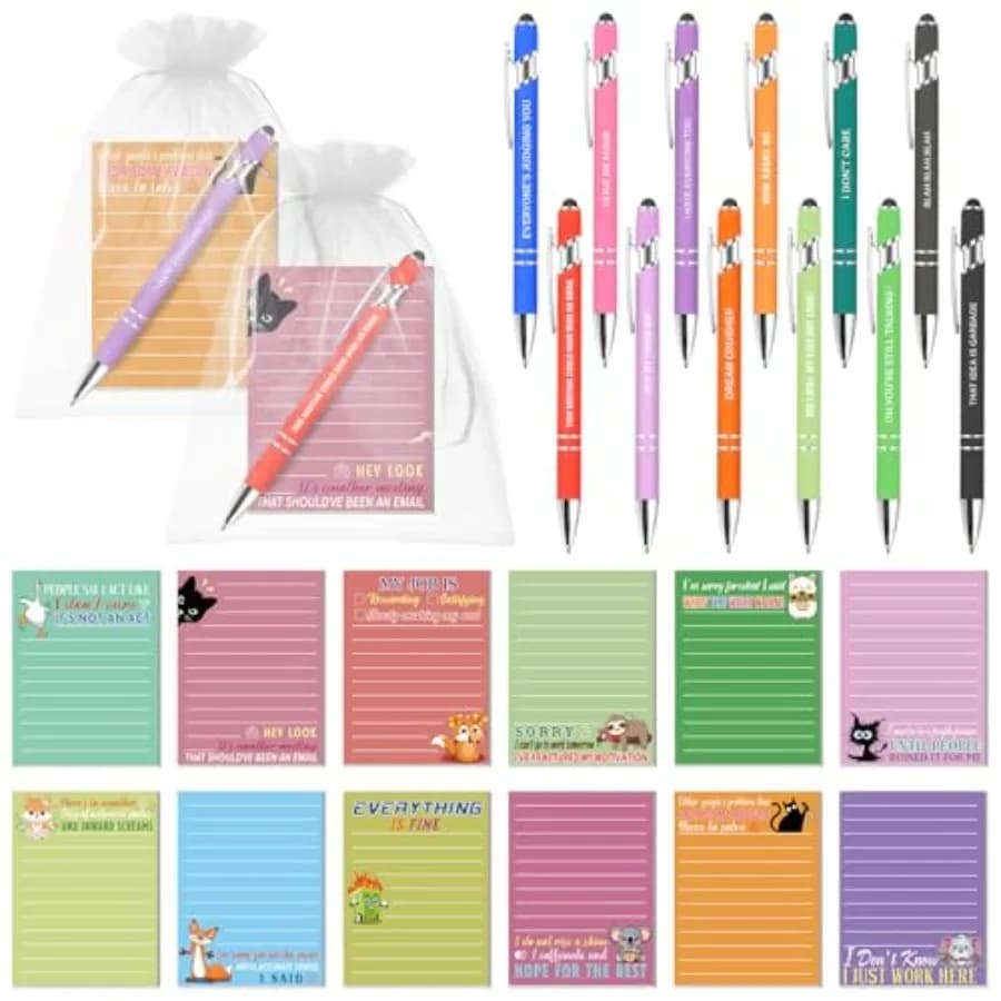 Sarcastic Sticky Notes with Funny Ballpoint Pens 4x3 Inch Funny Self Adhesive Notepads Novelty Memo Note Pads with Sayings Pens