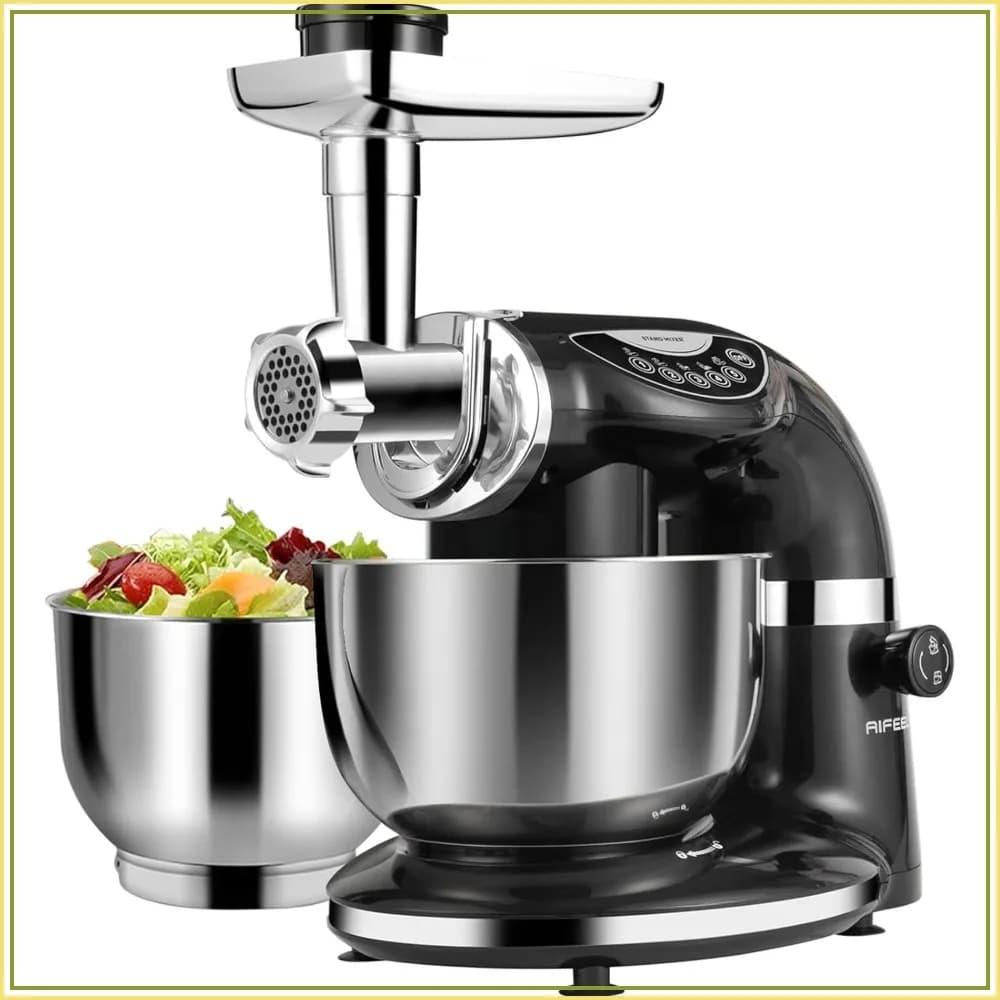 Stand Mixer, 8.5QT+6QT Two Stainless Steel Bowls, 7 in 1 Multifunctional Kitchen Mixer with Dough Hook, Whisk, Beater, Meat Grinder, Pasta & Cookie Maker