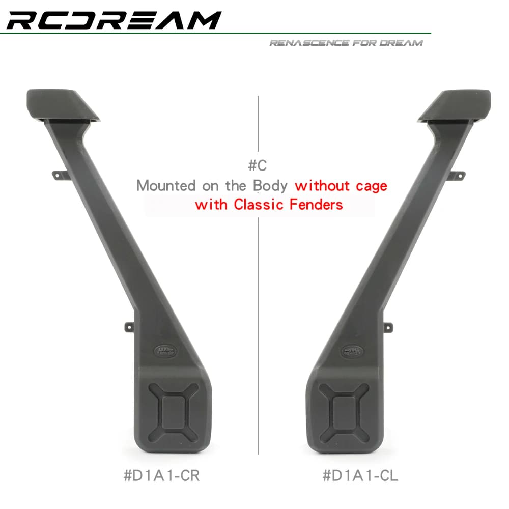 Snorkel 3D RCDream 1/10 #C mounted without cage with classic fender for 313/324 mm RD110 RD90 RD130 D90 D110 # D1A1-CR/ CL