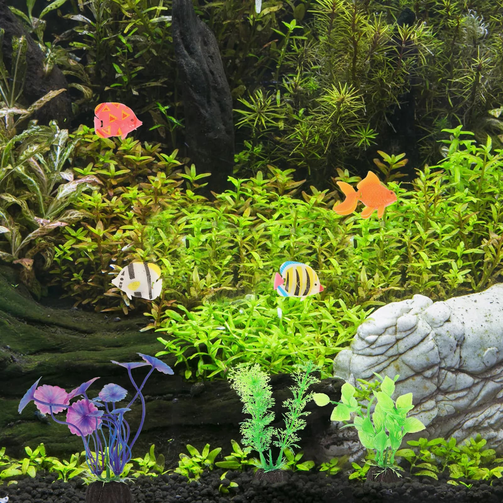 Set di Piante Artificiali Realistiche per Acquario, Decorazioni Acquatiche Simulate, Erba d'Acqua in Resina, Ornamenti per Pesci
