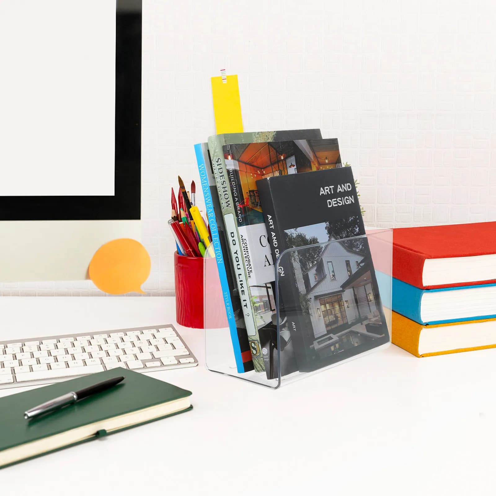 Supporto per Libri in Acrilico Trasparente, Organizzatore per Riviste, Dischi, Libri, Laptop, Documenti, Portaoggetti Verticale da Scrivania, Elegante e Funzionale