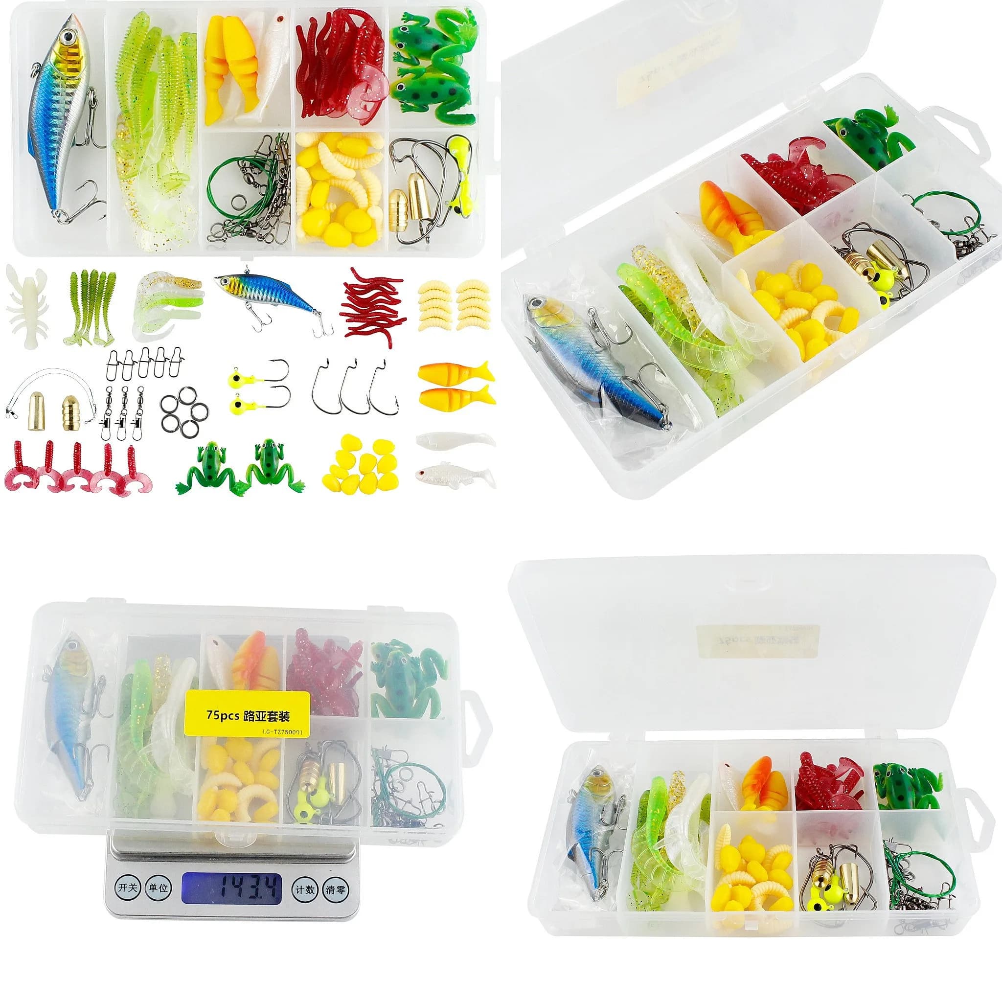 74pcs Lure Fishing Set with Tackle Box, Crankbait Kit for Bass Trout, Artificial Hard Baits for Freshwater Saltwater