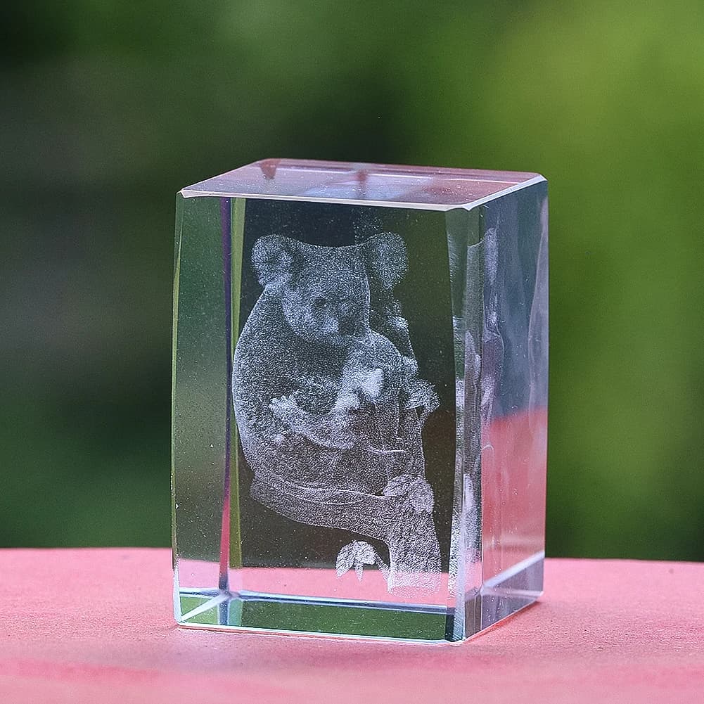 Simpatico koala all'interno Scultura Incisione laser Articoli per la casa Artigianato in cristallo Modello in miniatura Opere d'arte geometrica Decorazione della casa Ornamento