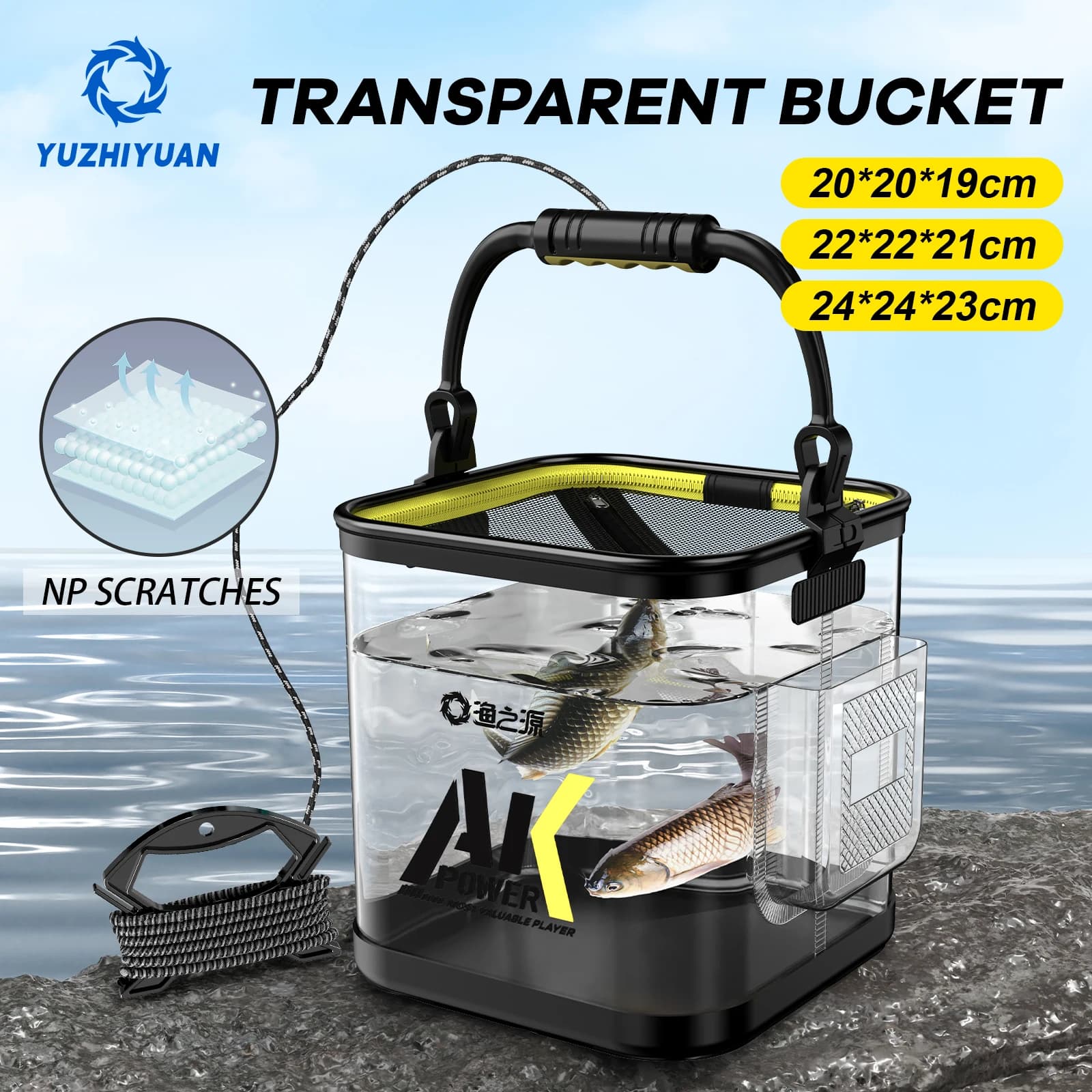 YUZHIYUAN Transparent Fishing Bucket Foldable Multifunctional Live Fish Container Fish Protection Bucket