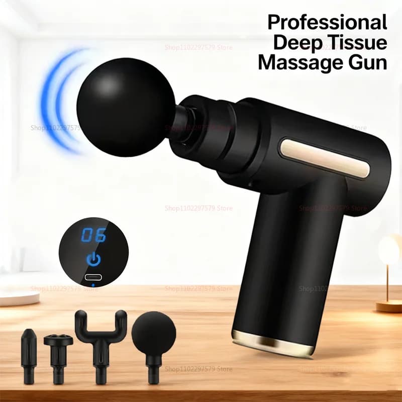 Deep Muscular Massage Gun, 6 Adjustable Speed, 4 Massage Heads, Silent Motor Without Brushes, Relaxing Muscular Portable for Gym and Home