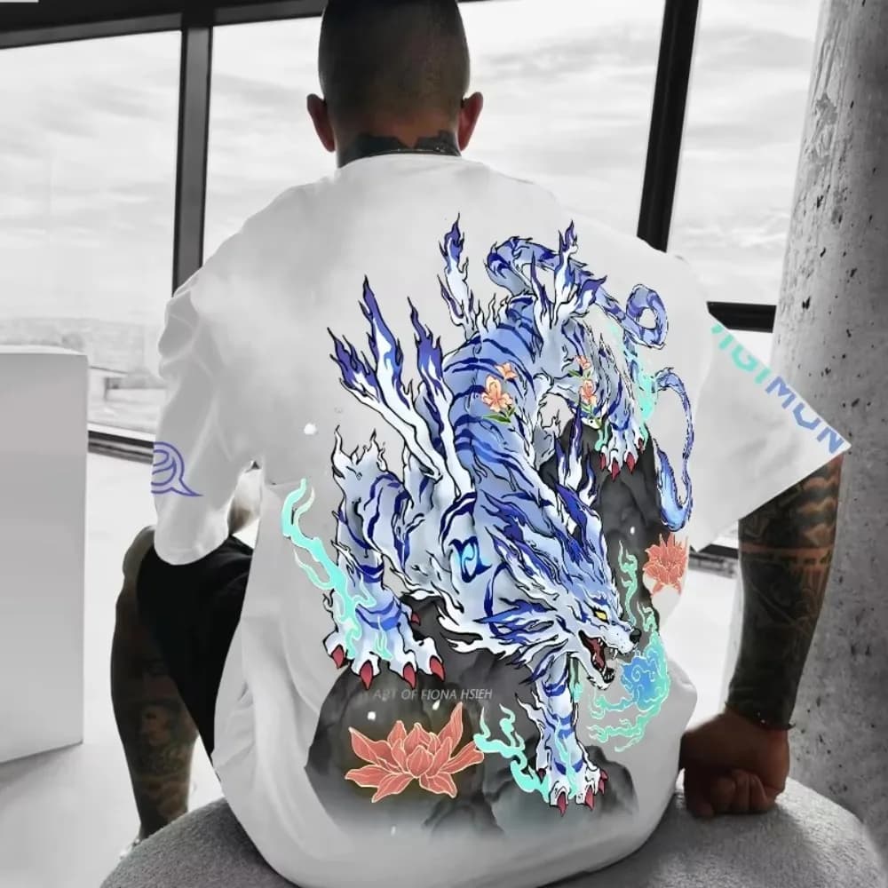 T-shirt stampata Digimon Adventure Anime Garurumon nuova estate da uomo Top a maniche corte versatile casual allentato da uomo e da donna