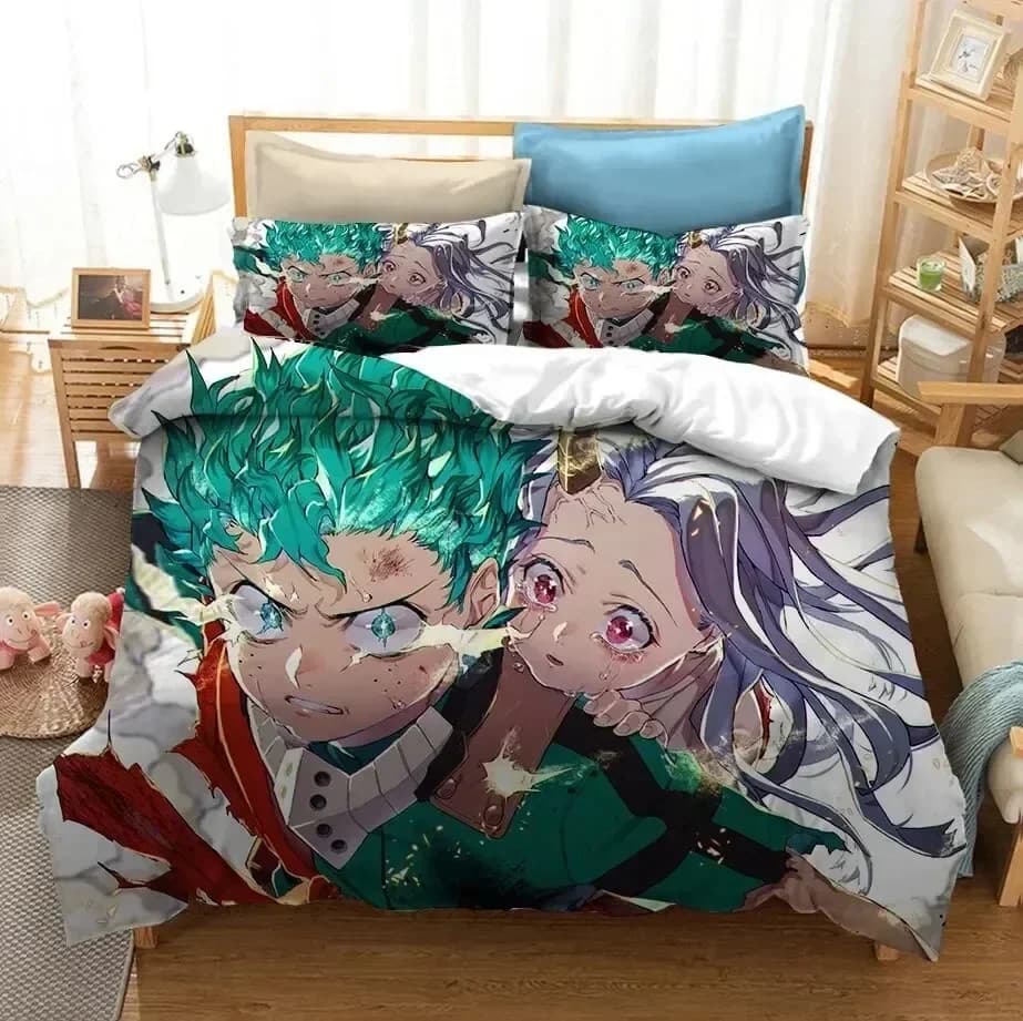 Set Letto Stampato 3D Anime My Hero Academia, Copripiumino, Federe, Set Biancheria da Letto, Lenzuola, Copriletto, Misure Full Queen King