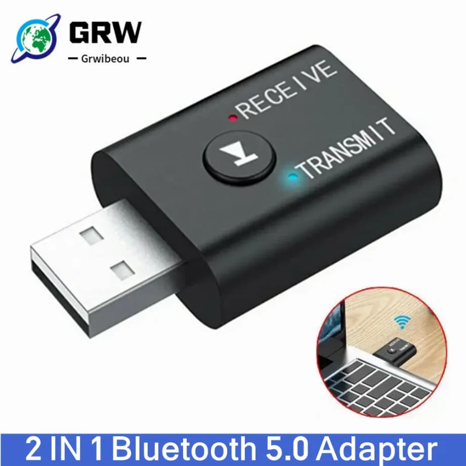 Grwibeou 2 IN 1 USB Bluetooth 5.0 Transmitter Adapter Jack AUX 3.5 mm for PC Computer TV Portable Speaker Bluetooth Receiver